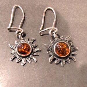 Sunburst Silver Earrings with Amber Accents